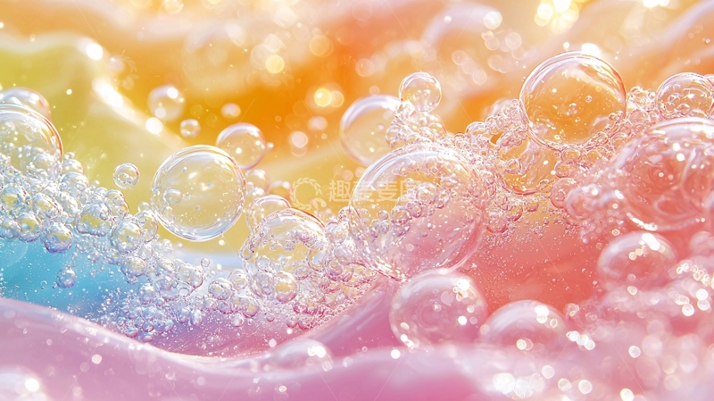 高清大图下载【趣麦麦图】彩虹色水面气泡特写