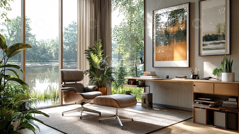 高清大图下载【趣麦麦图】明亮温馨的现代居家书房