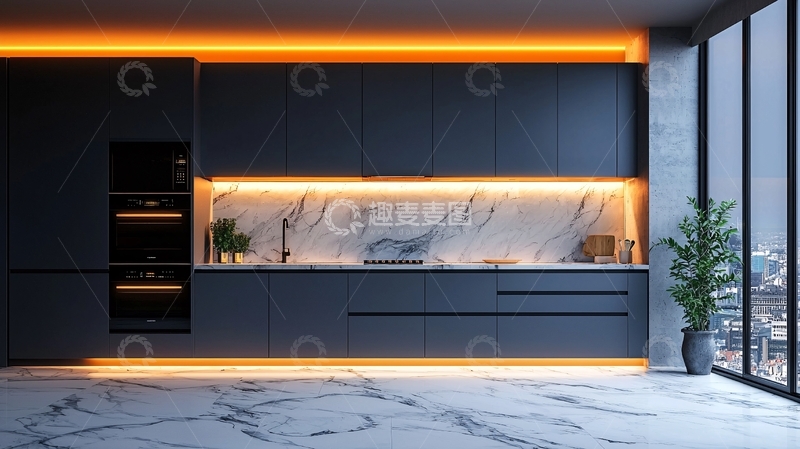 高清大图下载【趣麦麦图】现代简约深色厨房