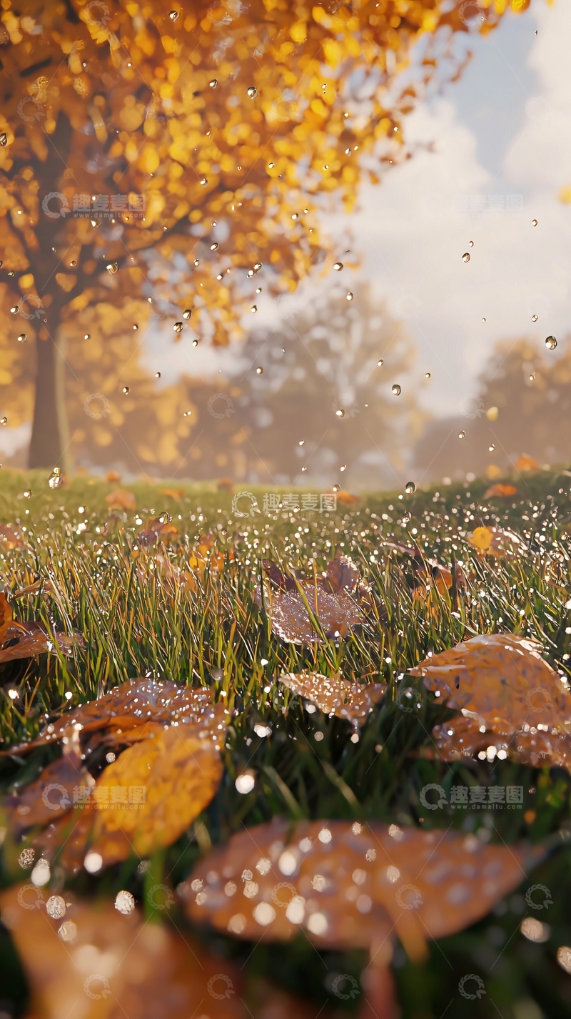 高清大图下载【趣麦麦图】秋雨落叶