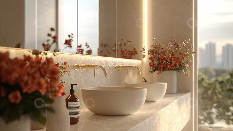 高清大图下载【趣麦麦图】精致浴室台面花卉装饰