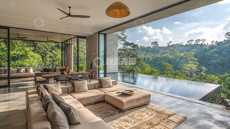 高清大图下载【趣麦麦图】奢华别墅客厅与室外景观融合