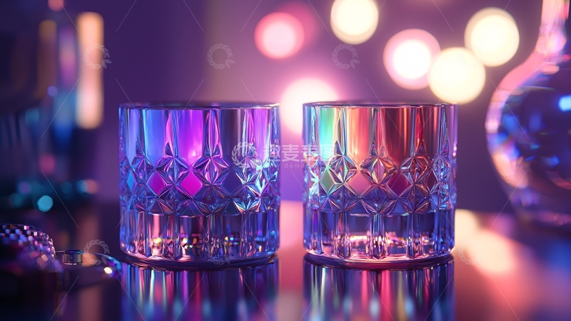 高清大图下载【趣麦麦图】炫彩灯光下的两杯酒
