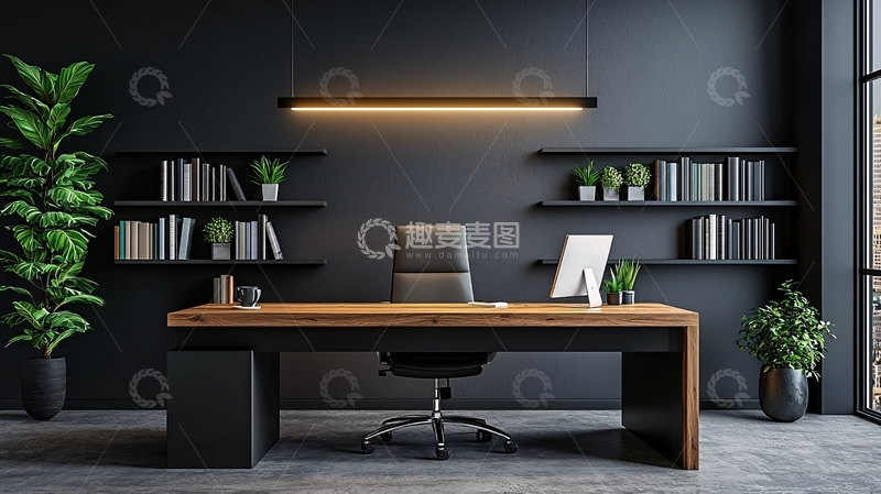 高清大图下载【趣麦麦图】现代风格黑色书房
