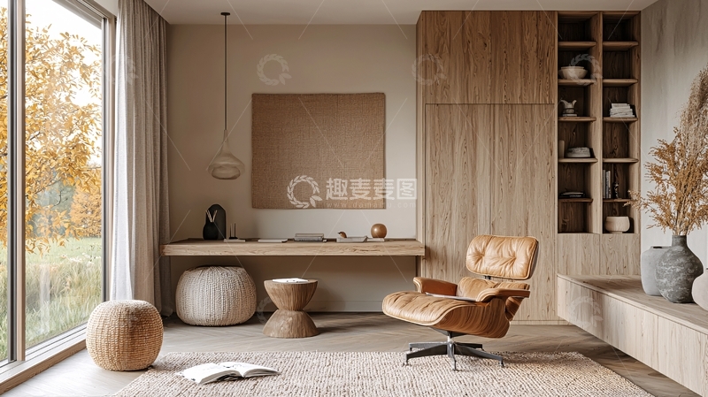 高清大图下载【趣麦麦图】自然光书房简约舒适