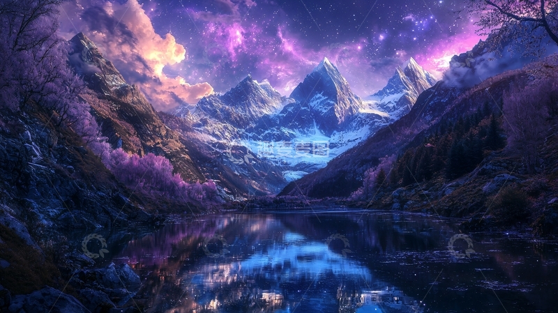 高清大图下载【趣麦麦图】梦幻雪山星空