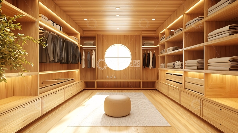 高清大图下载【趣麦麦图】精致木质步入式衣帽间