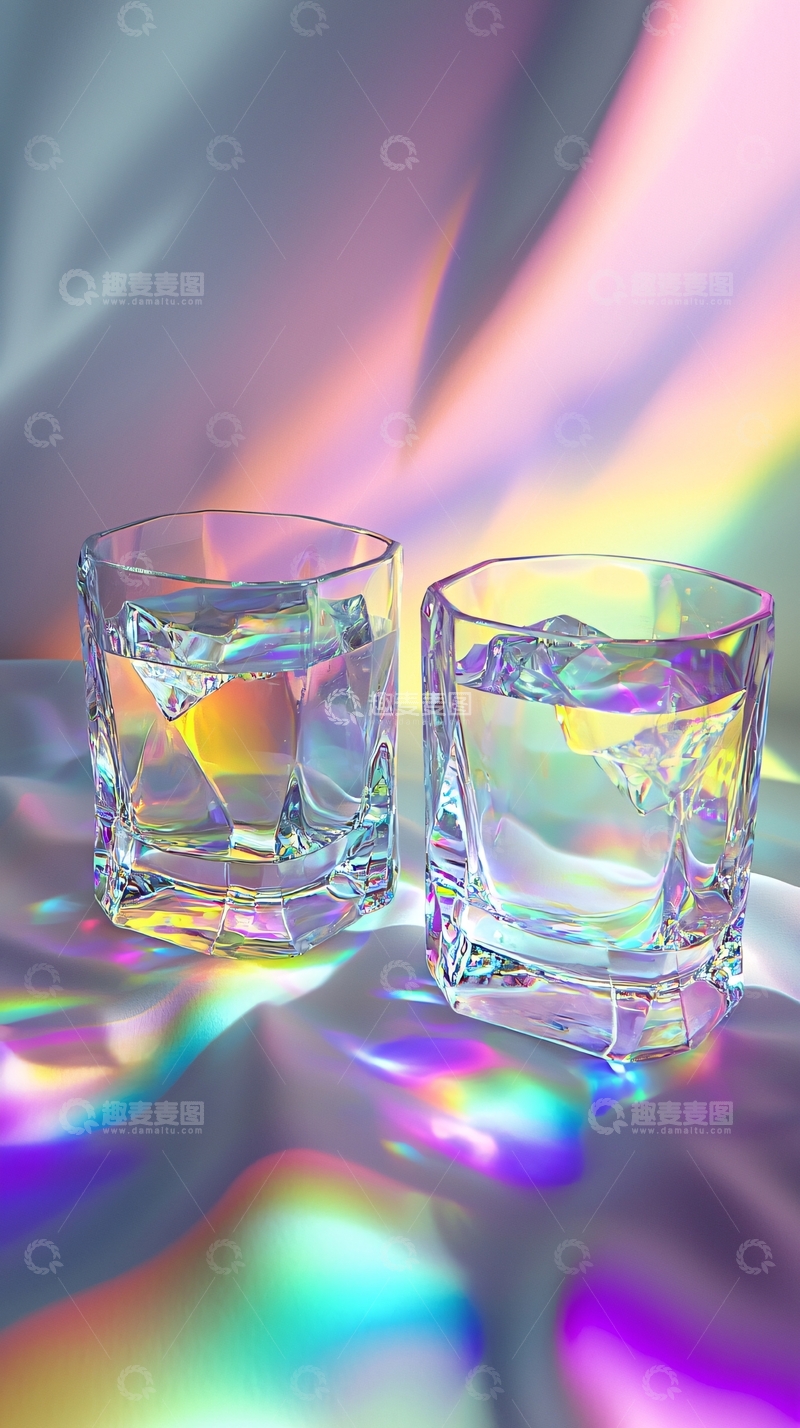 高清大图下载【趣麦麦图】彩虹光影下的两杯水