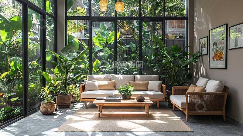 高清大图下载【趣麦麦图】室内植物环绕的客厅