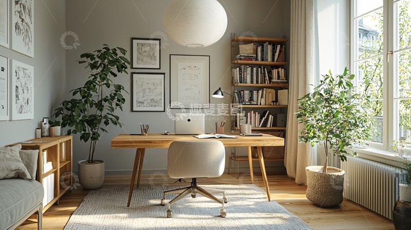 高清大图下载【趣麦麦图】明亮舒适的家庭办公室