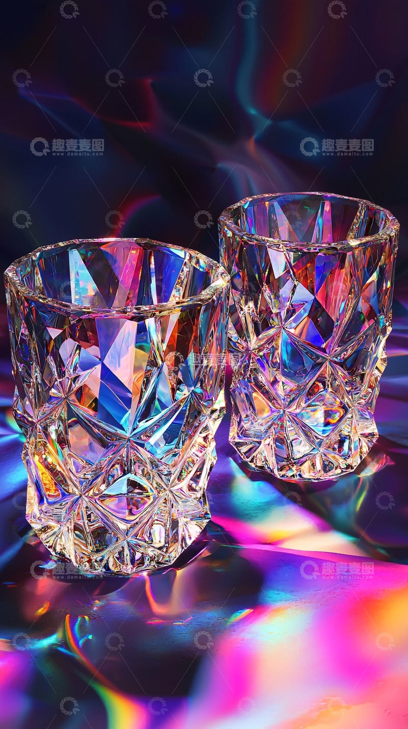 高清大图下载【趣麦麦图】彩虹镭射切割玻璃杯