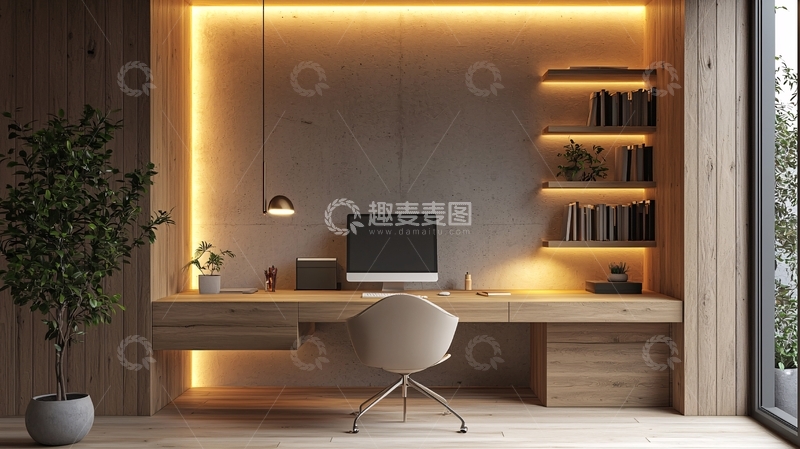 高清大图下载【趣麦麦图】现代简约书房工作台