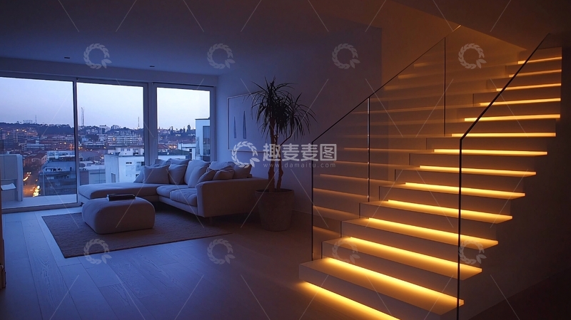 高清大图下载【趣麦麦图】现代简约客厅与楼梯