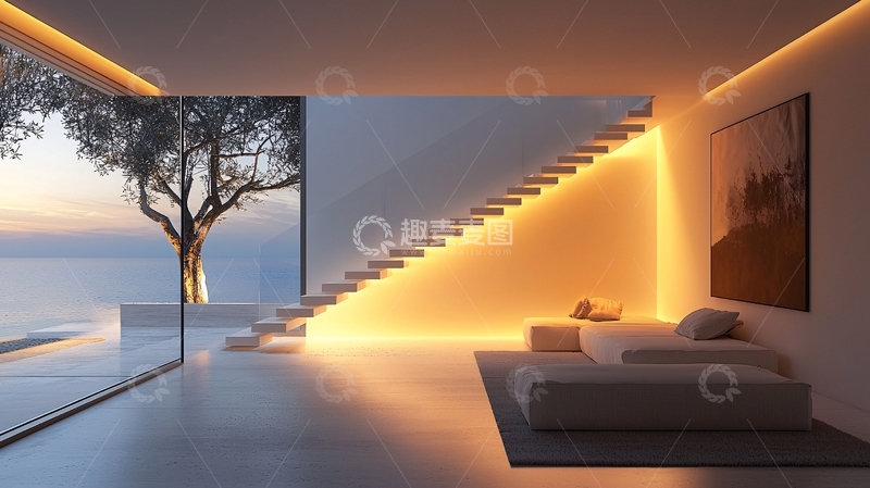 高清大图下载【趣麦麦图】极简主义海景别墅内景