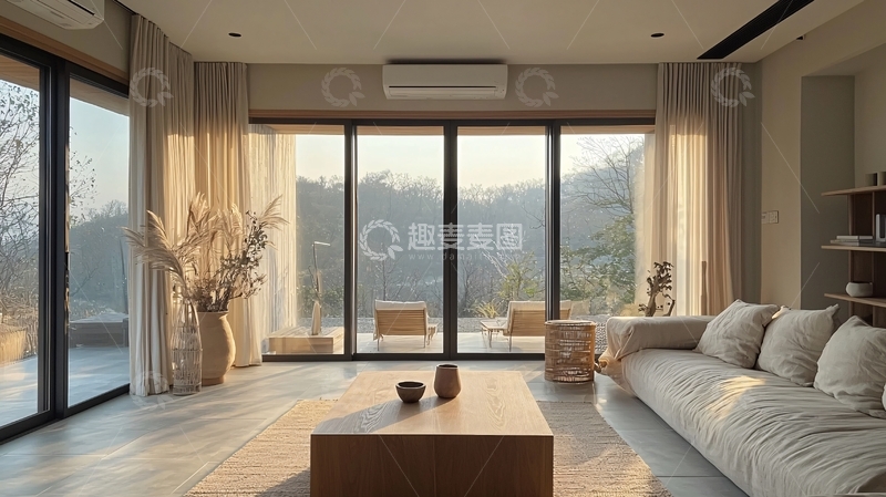 高清大图下载【趣麦麦图】极简客厅落地窗阳光洒落