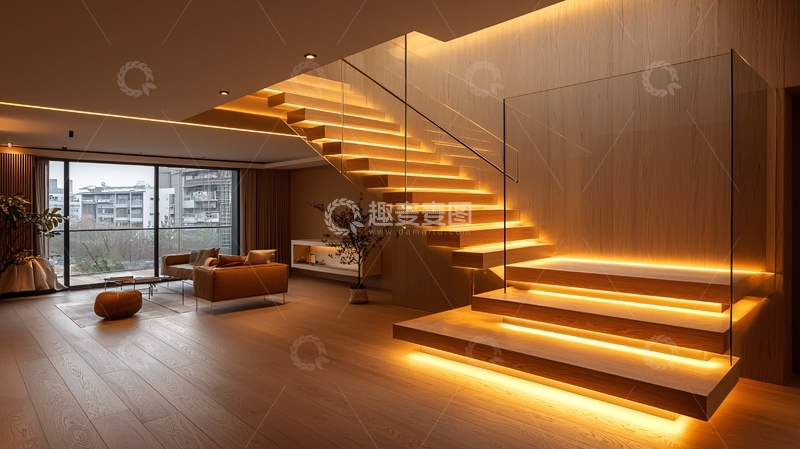 高清大图下载【趣麦麦图】温馨现代风楼梯间
