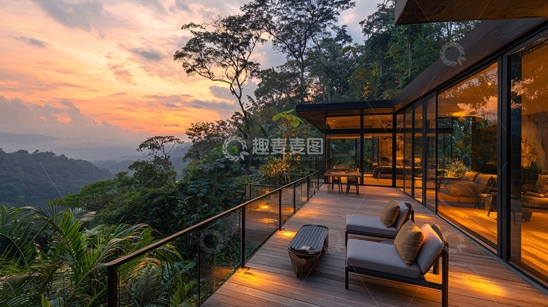 高清大图下载【趣麦麦图】山顶别墅日落美景