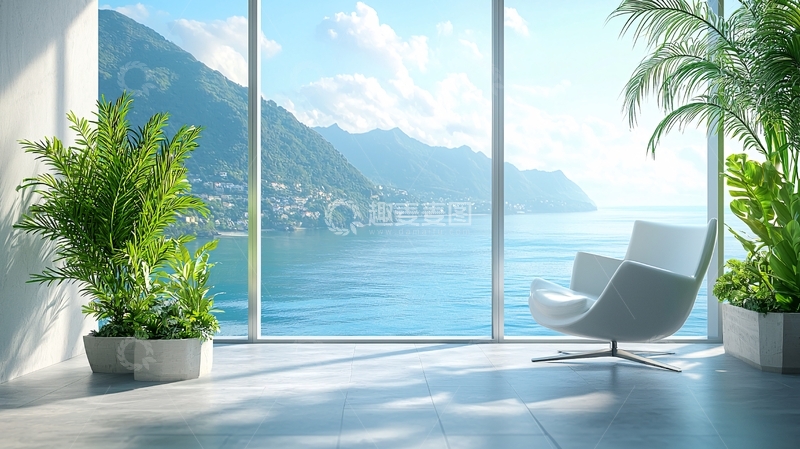 高清大图下载【趣麦麦图】极简风格海景落地窗