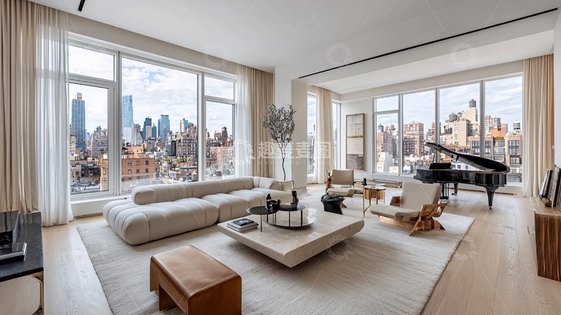 高清大图下载【趣麦麦图】现代简约城市景观客厅