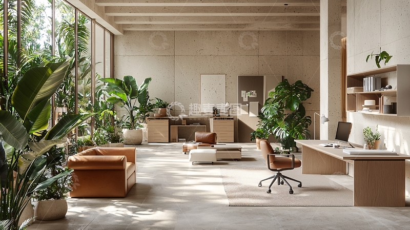 高清大图下载【趣麦麦图】明亮宽敞的绿植办公室
