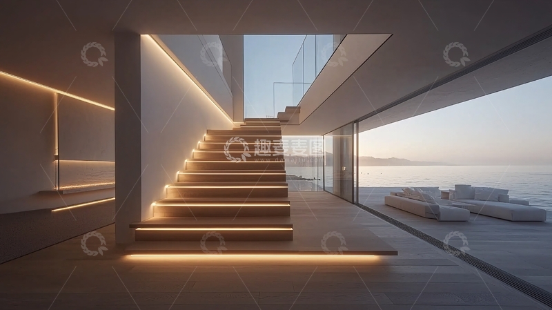 高清大图下载【趣麦麦图】现代简约海景别墅内景