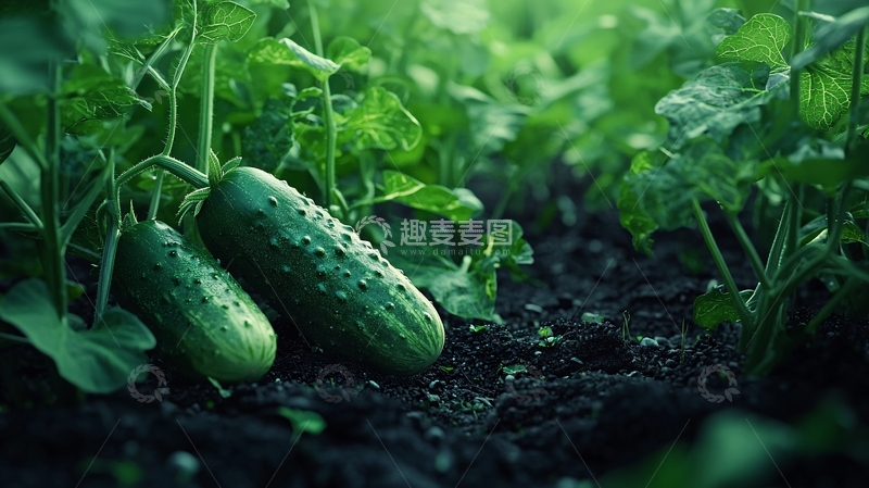 高清大图下载【趣麦麦图】绿油油的黄瓜地里成熟的黄瓜