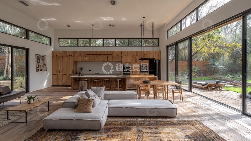 高清大图下载【趣麦麦图】现代简约开放式厨房客厅