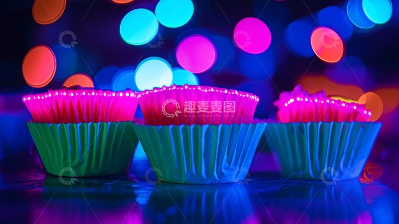 高清大图下载【趣麦麦图】霓虹灯下的粉色纸杯蛋糕
