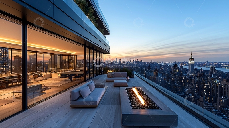 高清大图下载【趣麦麦图】城市高空露台夜景