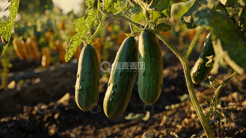 高清大图下载【趣麦麦图】黄瓜藤上成熟的黄瓜