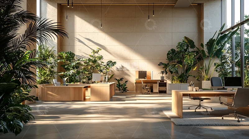 高清大图下载【趣麦麦图】阳光洒满的绿植办公室