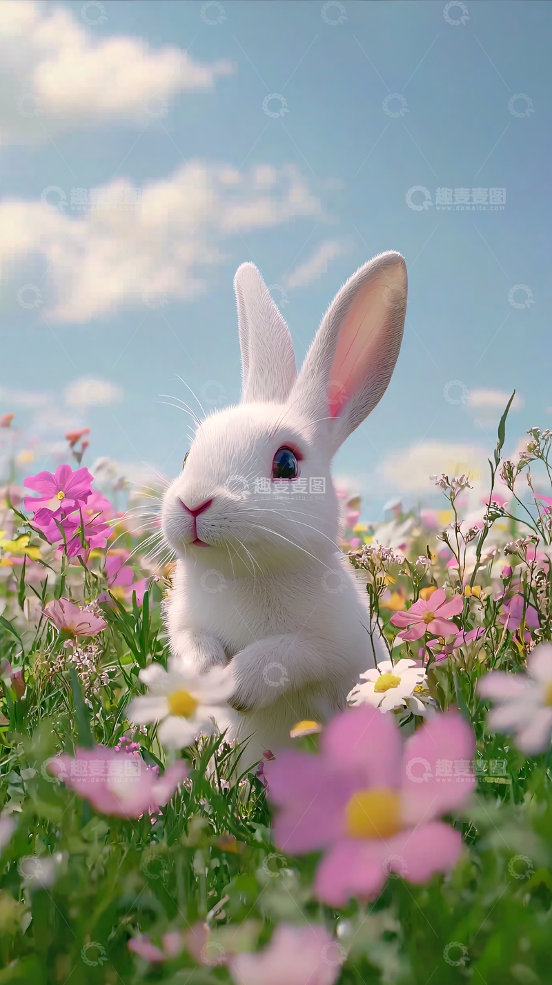 高清大图下载【趣麦麦图】小白兔在花丛中