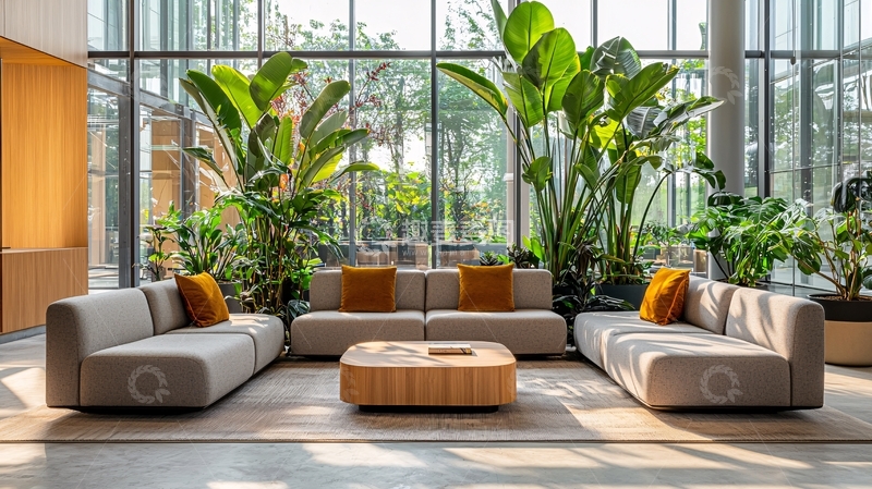 高清大图下载【趣麦麦图】室内植物环绕的休息区