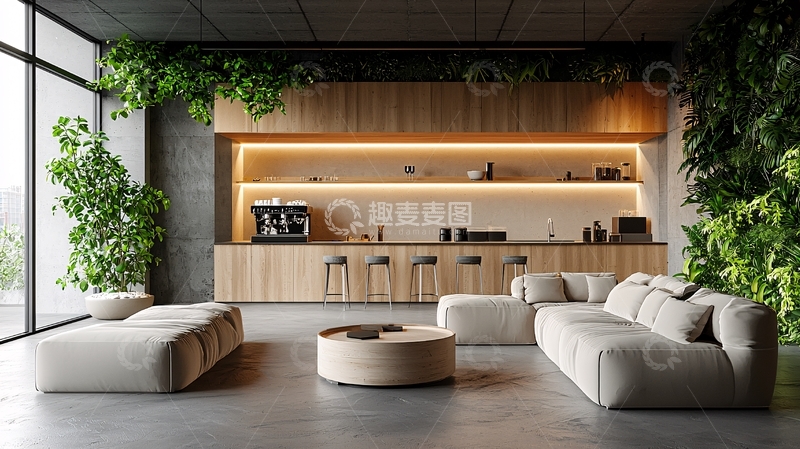 高清大图下载【趣麦麦图】现代简约风格木质吧台休闲区