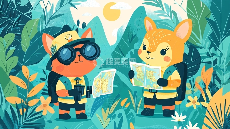 高清大图下载【趣麦麦图】丛林探险卡通动物
