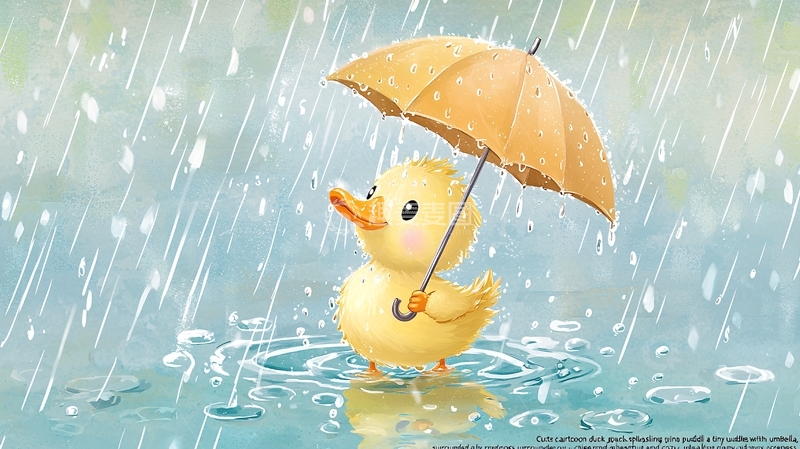 高清大图下载【趣麦麦图】小鸭子撑伞雨中漫步