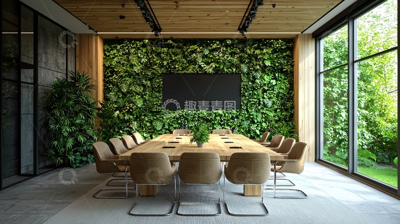 高清大图下载【趣麦麦图】绿色植物墙的现代会议室