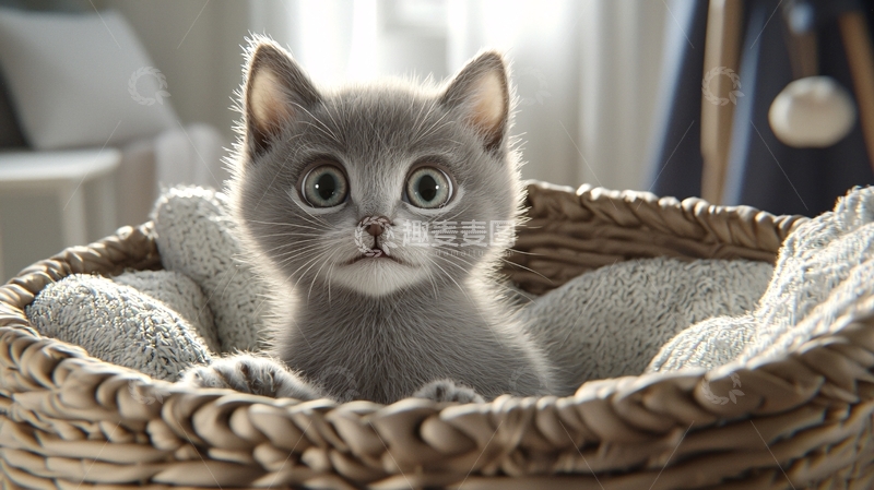 高清大图下载【趣麦麦图】灰色小猫