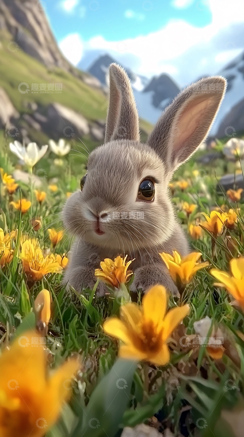 高清大图下载【趣麦麦图】可爱小兔子在花丛中