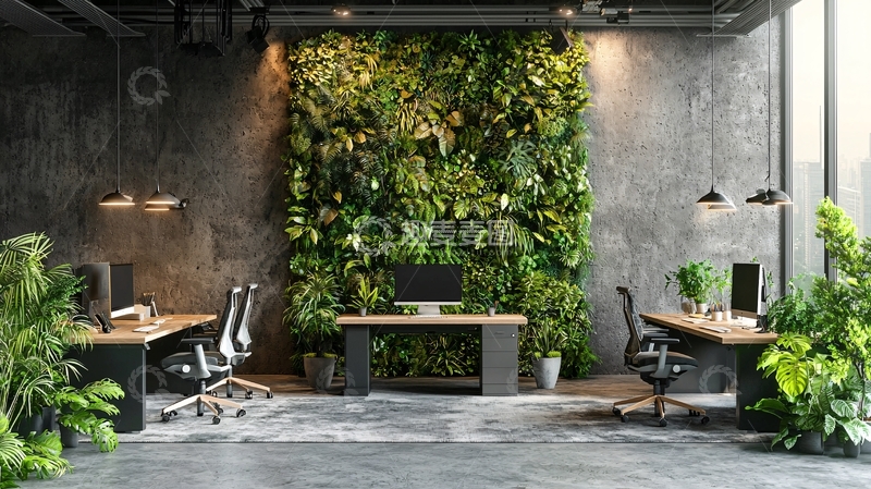 高清大图下载【趣麦麦图】绿色植物墙的现代办公室