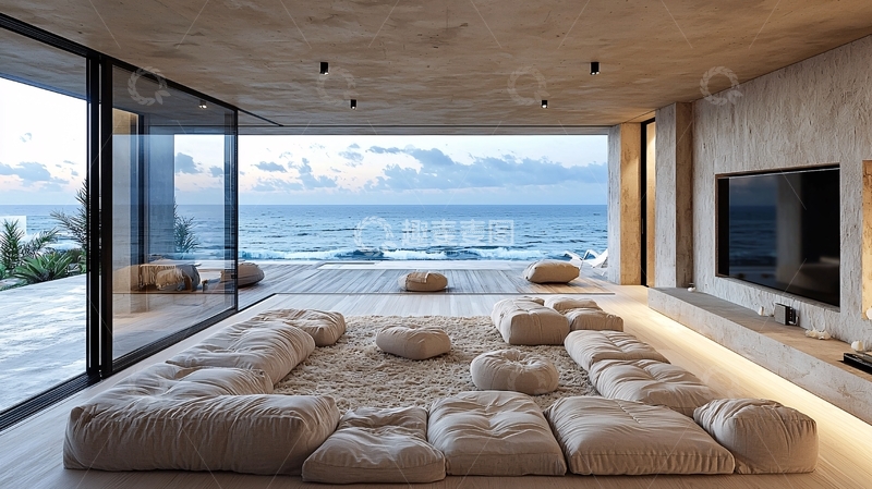 高清大图下载【趣麦麦图】海景房客厅全景落地窗