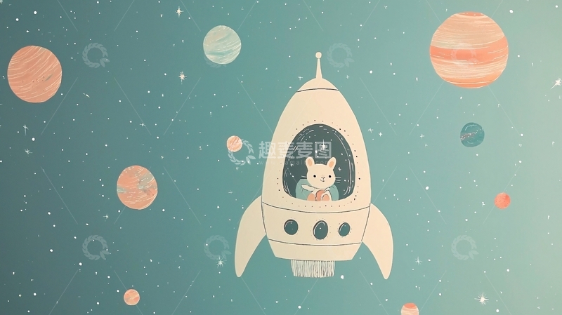 高清大图下载【趣麦麦图】太空猫咪火箭