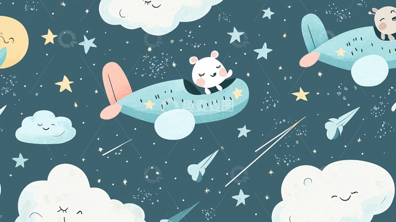 高清大图下载【趣麦麦图】卡通飞机星空图案