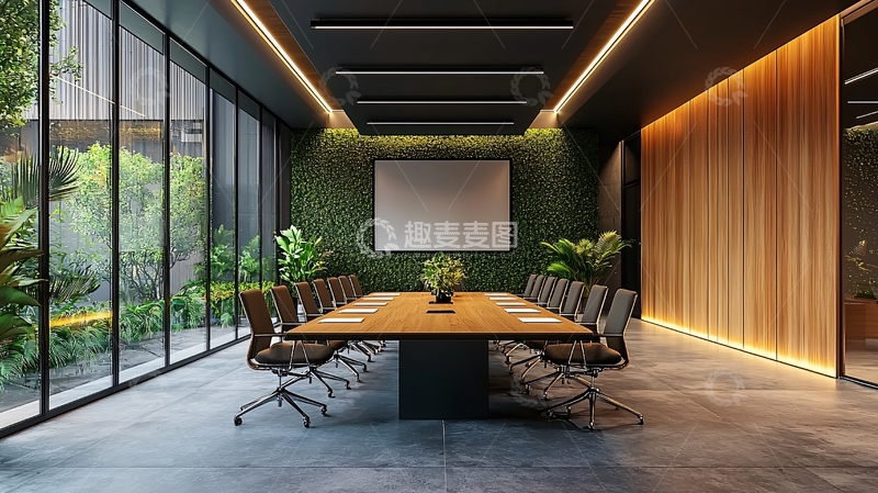 高清大图下载【趣麦麦图】现代化绿色办公会议室