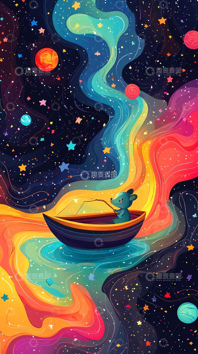 高清大图下载【趣麦麦图】宇宙星空小船