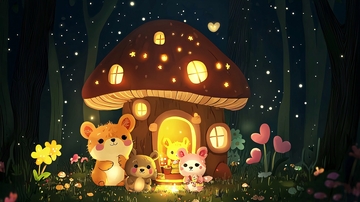 森林蘑菇屋卡通动物