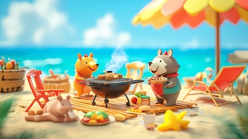 沙滩烧烤卡通动物