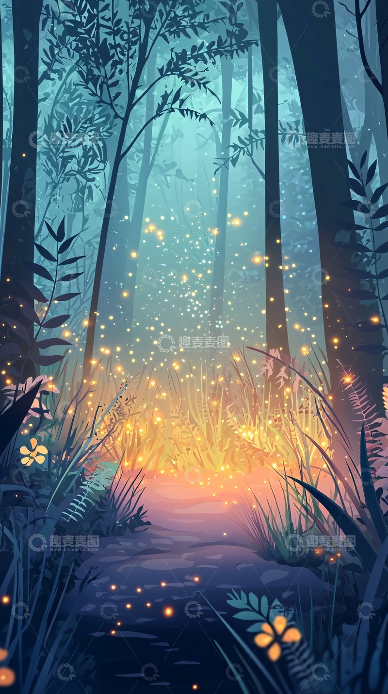 高清大图下载【趣麦麦图】萤火虫森林小路