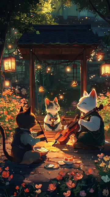 夜色下的猫咪演奏会