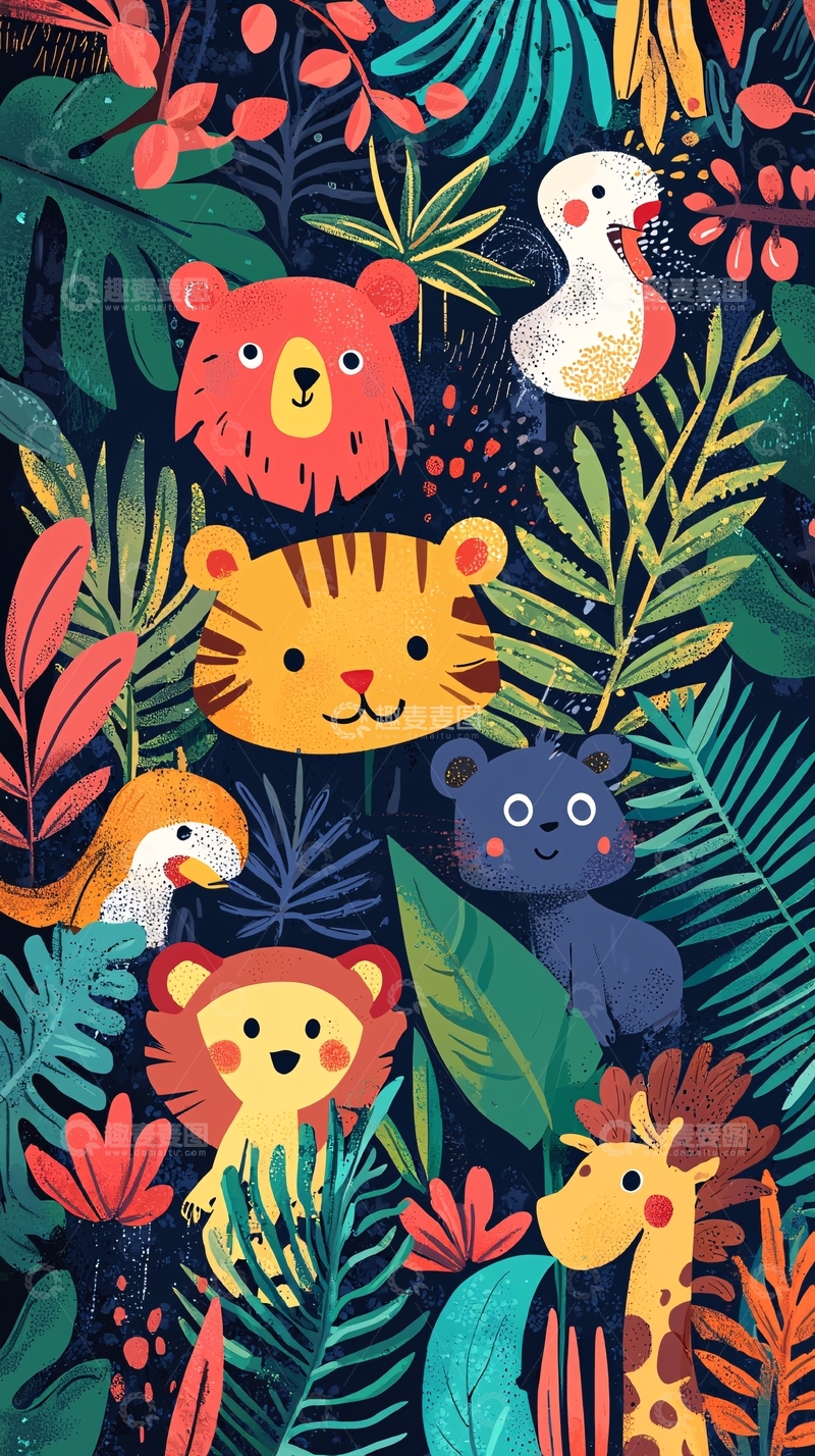 高清大图下载【趣麦麦图】热带雨林动物卡通图